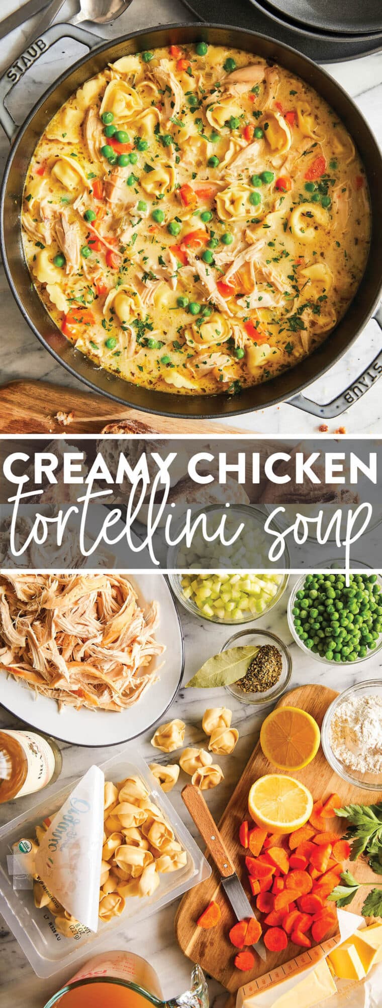 Creamy Chicken Tortellini Soup - An easy one pot soup using rotisserie chicken and quick-cooking tortellini, made in 40 min start to finish!