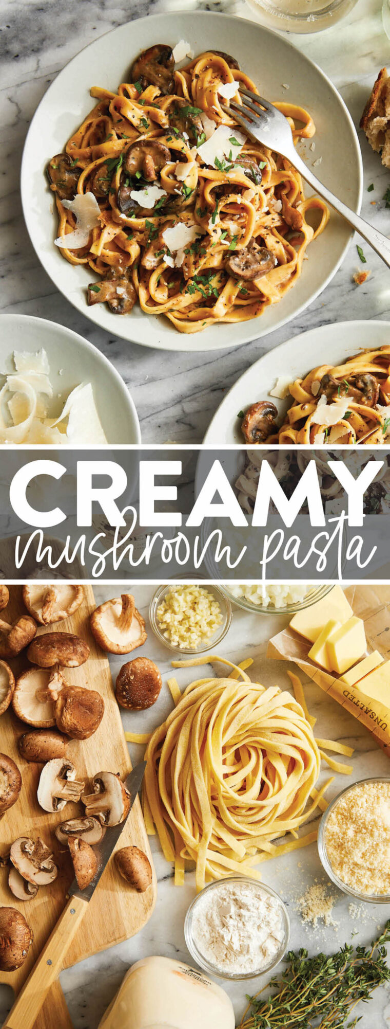 Creamy Mushroom Pasta - Creamy, garlicky, mushroom fettuccine that's oh-so-fancy (and so stinking easy). An absolute weeknight staple here!