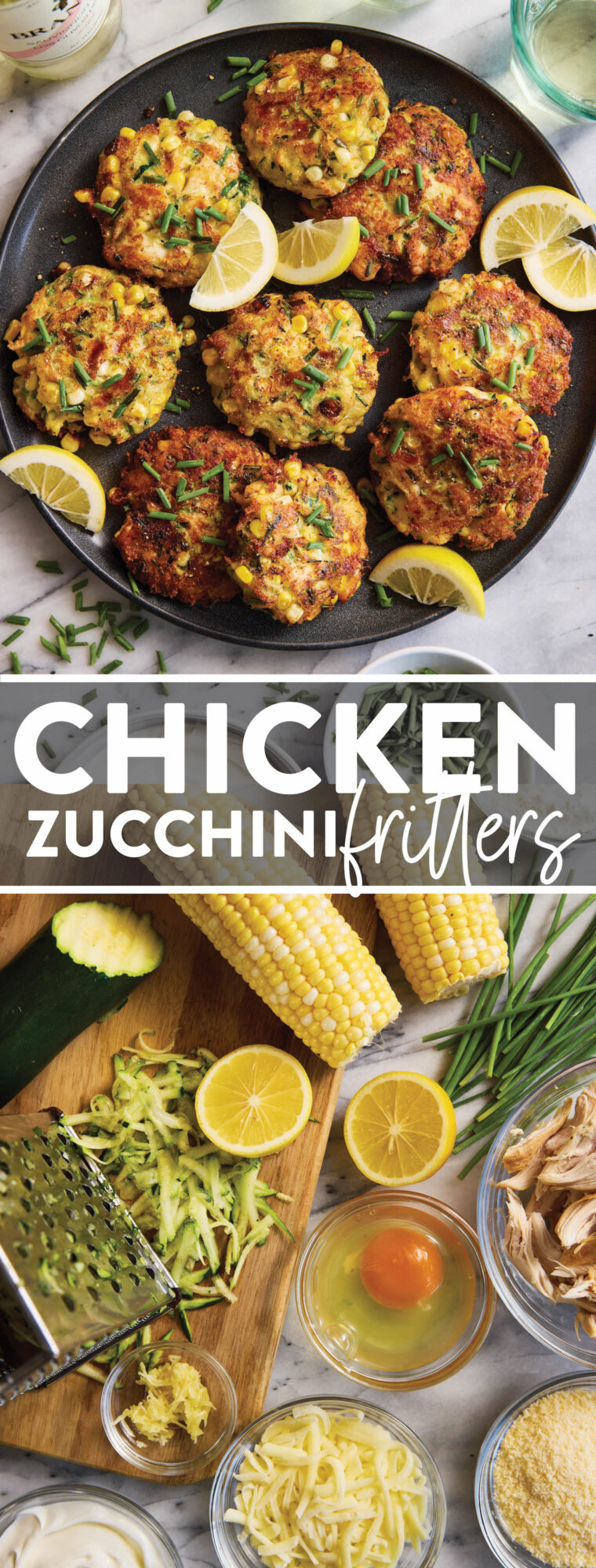 Chicken Zucchini Fritters - Low-carb, healthy veggie-loaded fritters. Such a great way to sneak in those veggies for all those picky eaters!