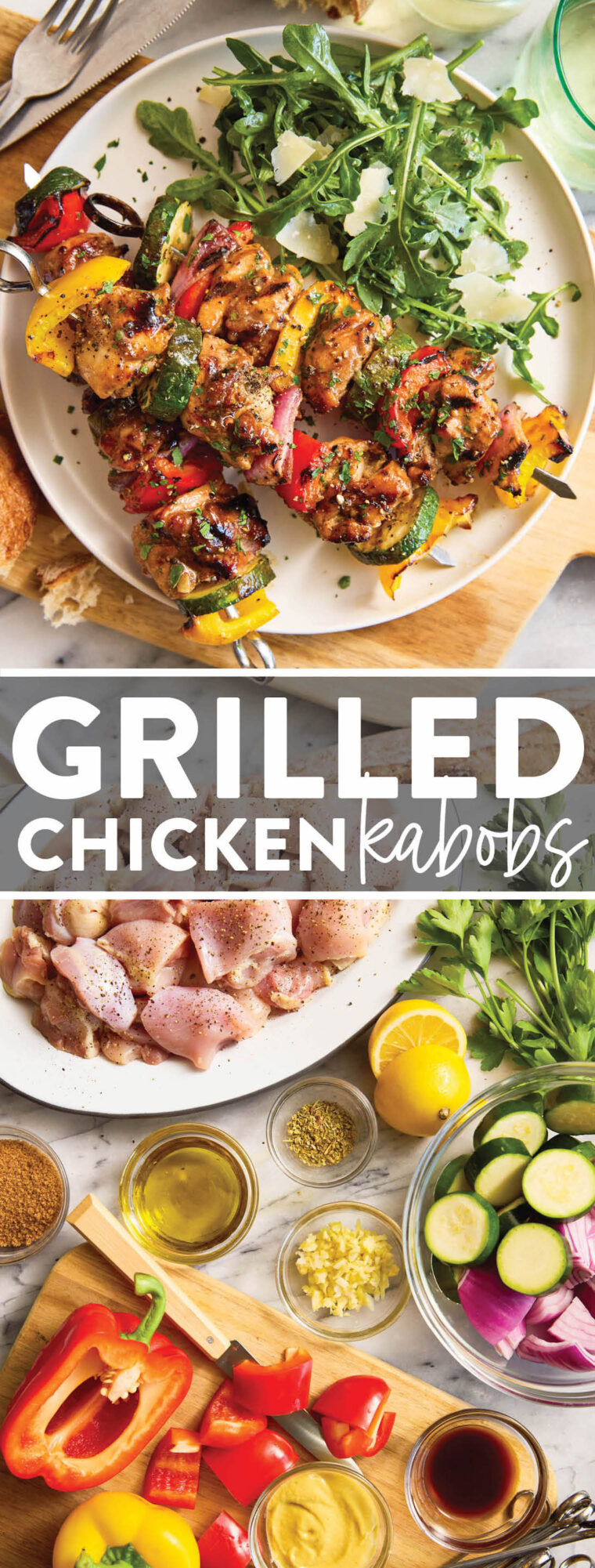 Grilled Chicken Kabobs - With the best marinated chicken, zucchini, bell pepper and red onion. Juicy, tender, and packed with so much flavor!