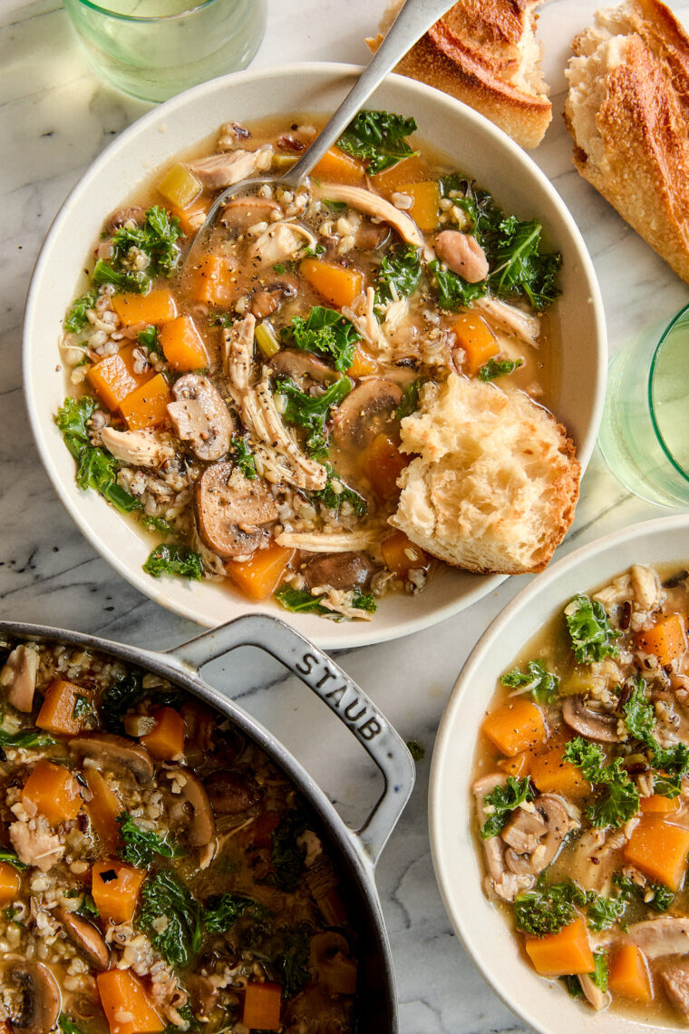 Fall Chicken and Wild Rice Soup - With chicken, wild rice, and butternut squash (or sweet potato!). The coziest autumn soup to warm you up!