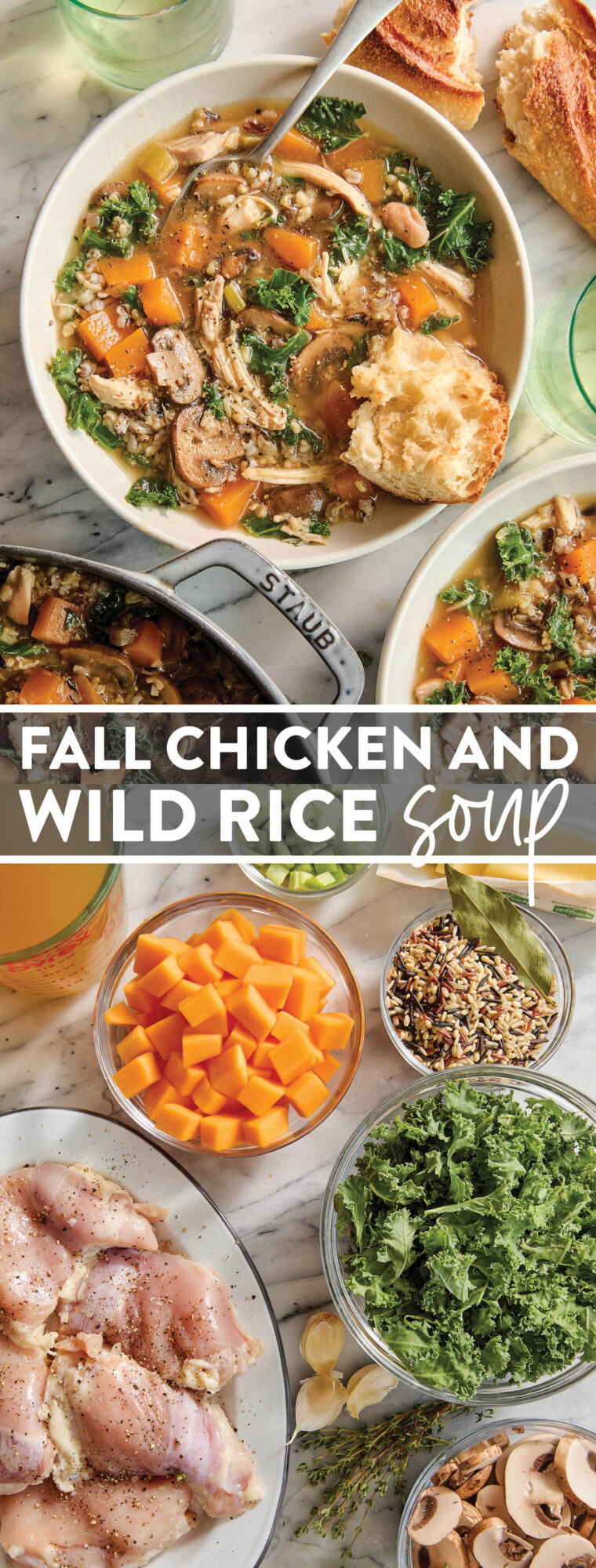 Fall Chicken and Wild Rice Soup - With chicken, wild rice, and butternut squash (or sweet potato!). The coziest autumn soup to warm you up!