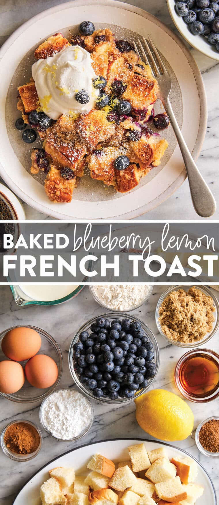 Baked Blueberry Lemon French Toast - No stress, no fuss breakfast! Prep the night before or freeze as needed. Easy, simple and company worthy!