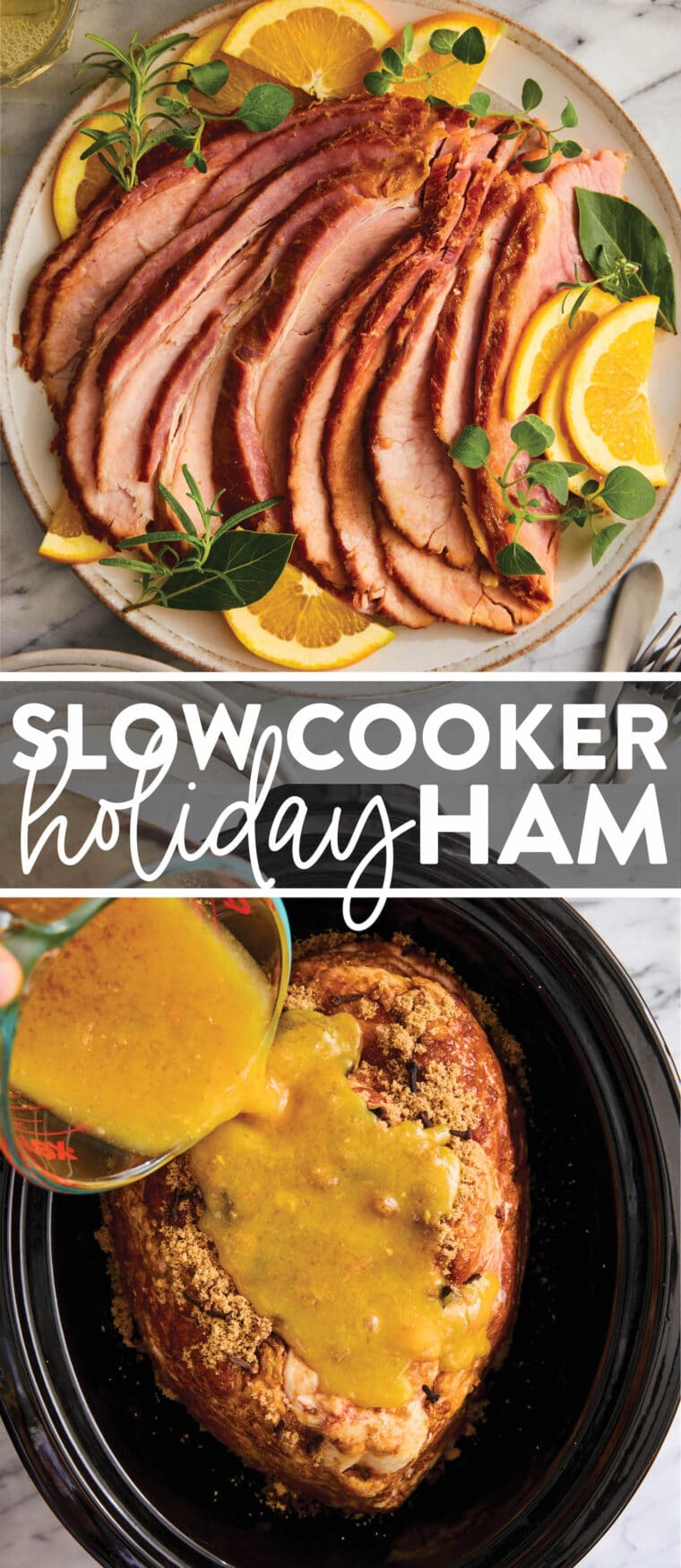 Slow Cooker Holiday Ham - The easiest no-fuss crowd pleasing holiday ham that basically cooks itself! Amazingly tender, juicy + so flavorful.