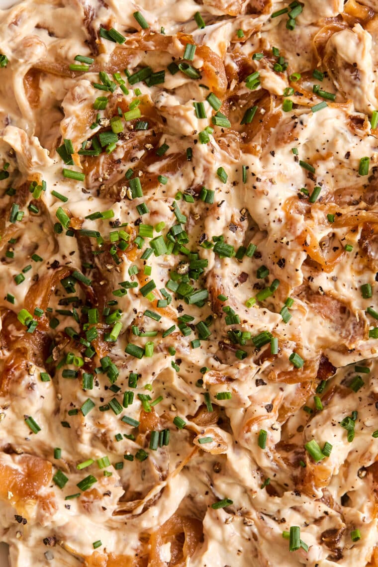 Caramelized Onion Dip - A guaranteed crowd-favorite! Made with sweet caramelized onions, cream cheese and sour cream. So creamy, so so good!!