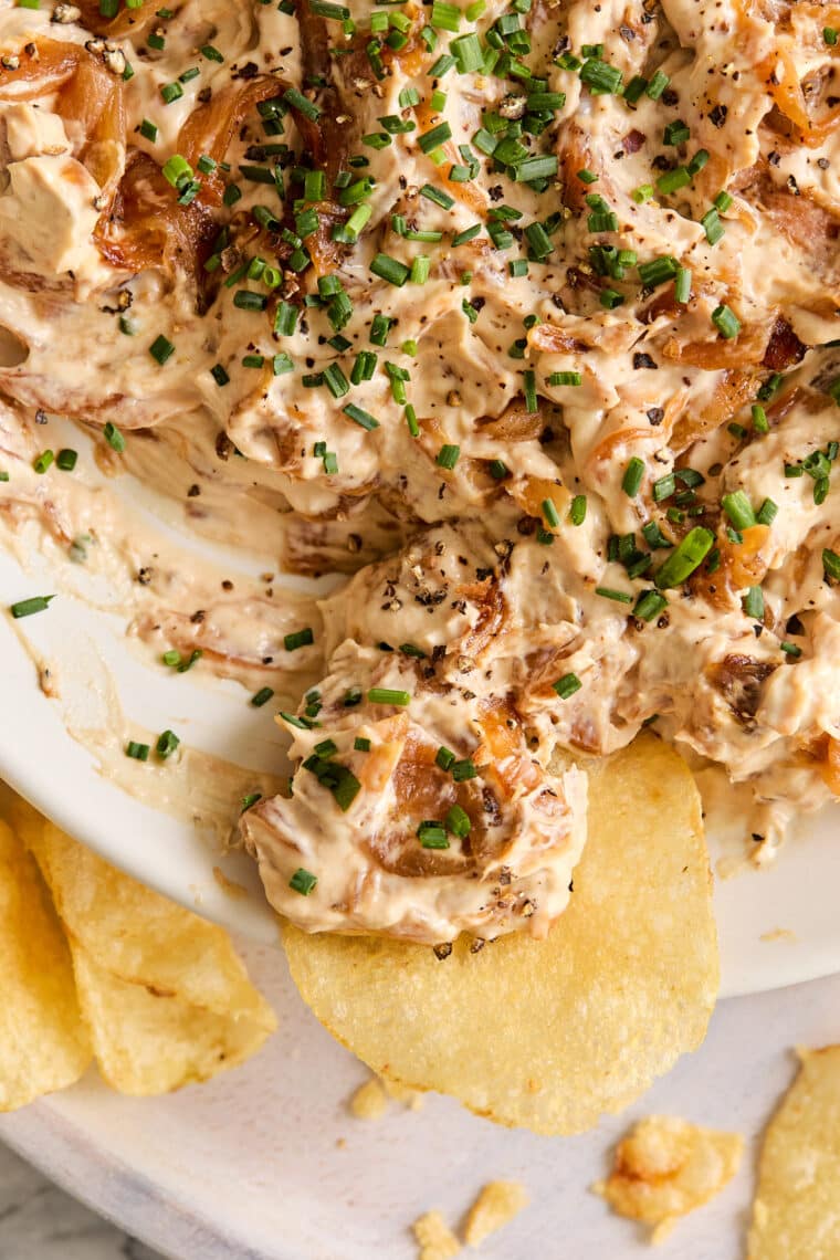 Caramelized Onion Dip - A guaranteed crowd-favorite! Made with sweet caramelized onions, cream cheese and sour cream. So creamy, so so good!!